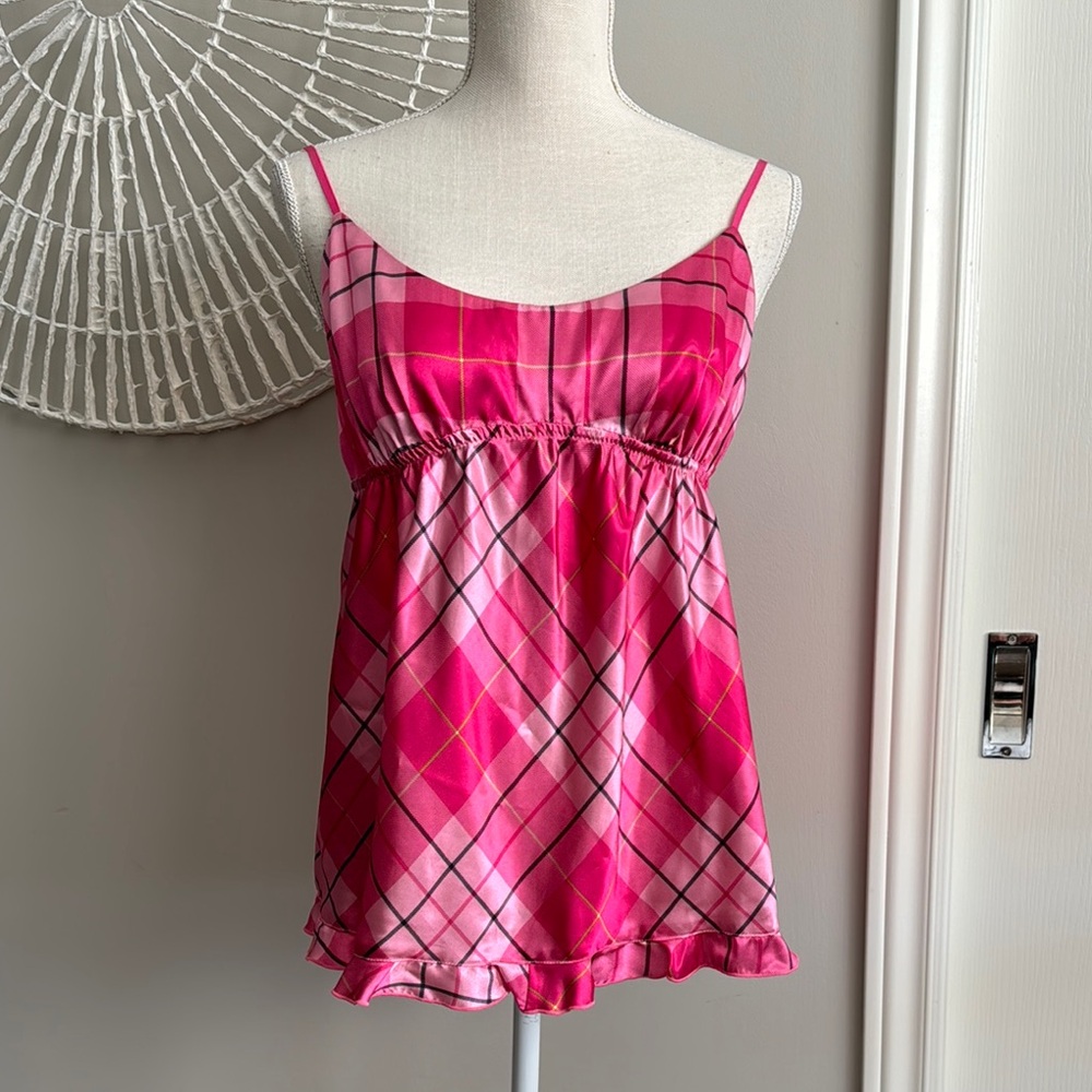 La SENZA Black and Pink Plaid Babydoll Top